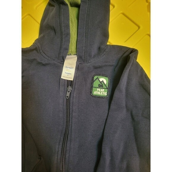 Old Navy Toddler Full-Zip Hoodie Navy Blue Peak Athletic Patch Green - Picture 1 of 3
